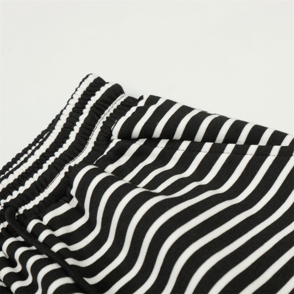 DAXUEN Black and white striped wide-leg track pants