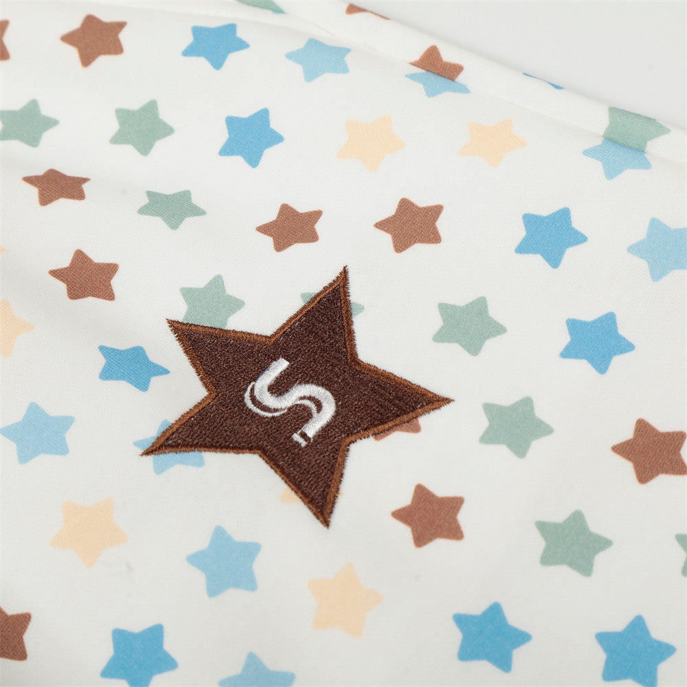 DAXUEN Cream wide-leg pants with star print and embroidery
