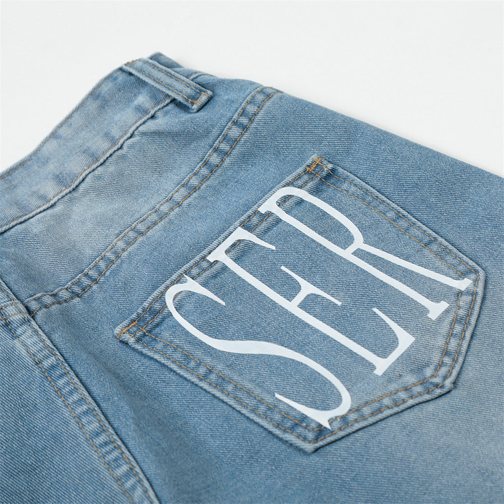 DAXUEN Light blue denim wide-leg jeans with graphic prints
