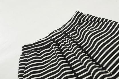 DAXUEN Black and white striped wide-leg track pants
