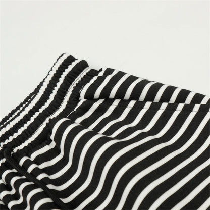 DAXUEN Black and white striped wide-leg track pants