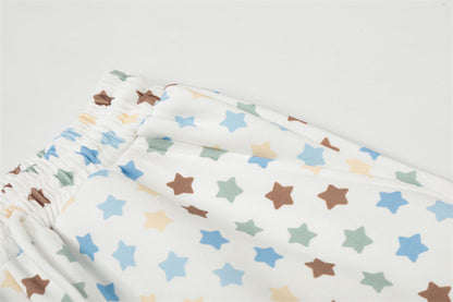 DAXUEN Cream wide-leg pants with star print and embroidery
