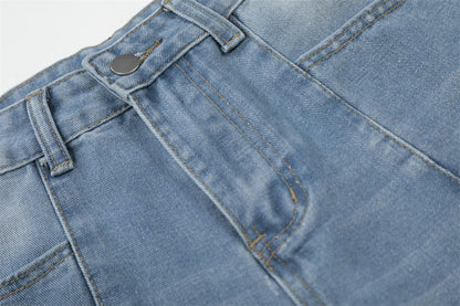 DAXUEN Light blue denim wide-leg jeans with graphic prints