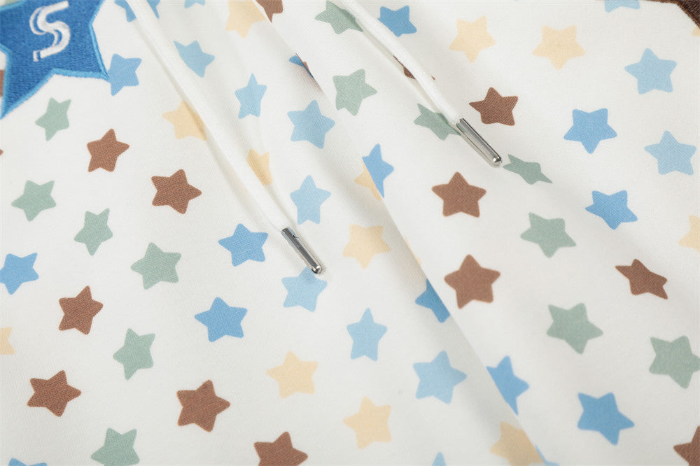 DAXUEN Cream wide-leg pants with star print and embroidery