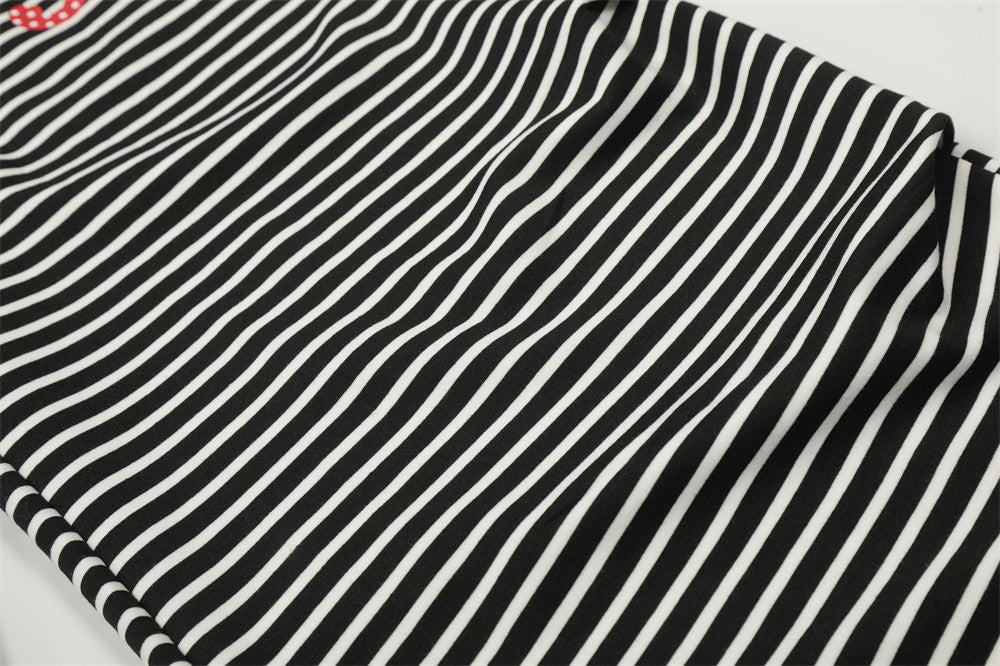 DAXUEN Black and white striped wide-leg track pants