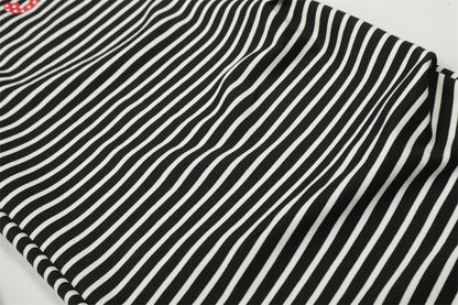 DAXUEN Black and white striped wide-leg track pants