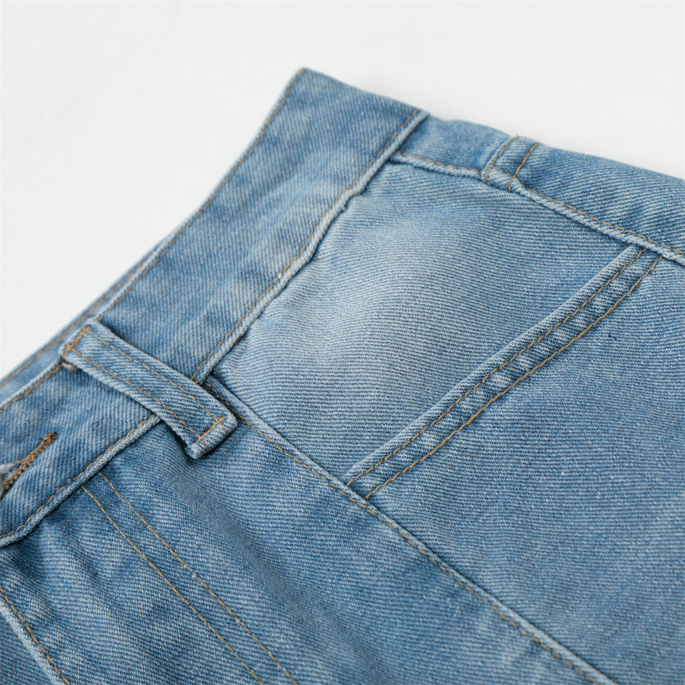 DAXUEN Light blue denim wide-leg jeans with graphic prints