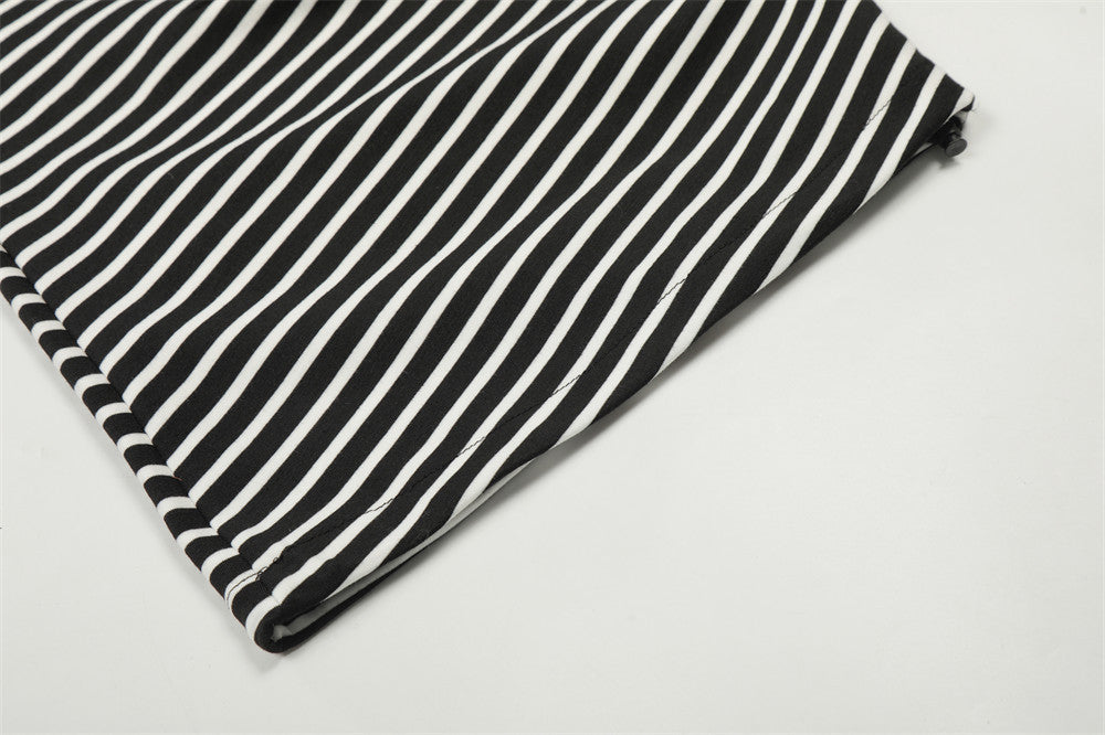 DAXUEN Black and white striped wide-leg track pants