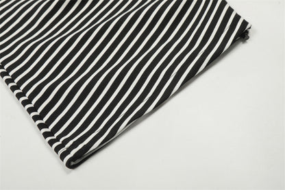 DAXUEN Black and white striped wide-leg track pants