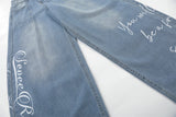 DAXUEN Light blue denim wide-leg jeans with graphic prints