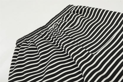 DAXUEN Black and white striped wide-leg track pants