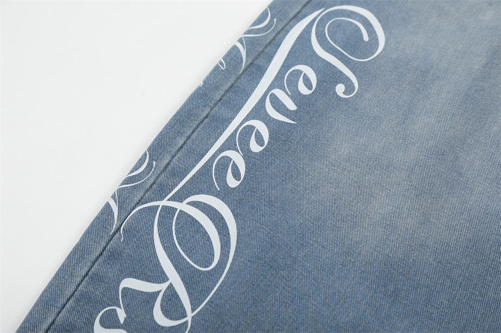 DAXUEN Light blue denim wide-leg jeans with graphic prints