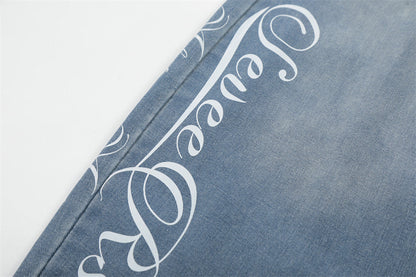 DAXUEN Light blue denim wide-leg jeans with graphic prints