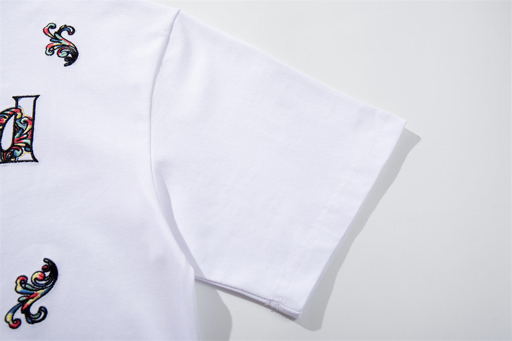 DAXUEN Short-sleeved embroidered T-shirt in black and white