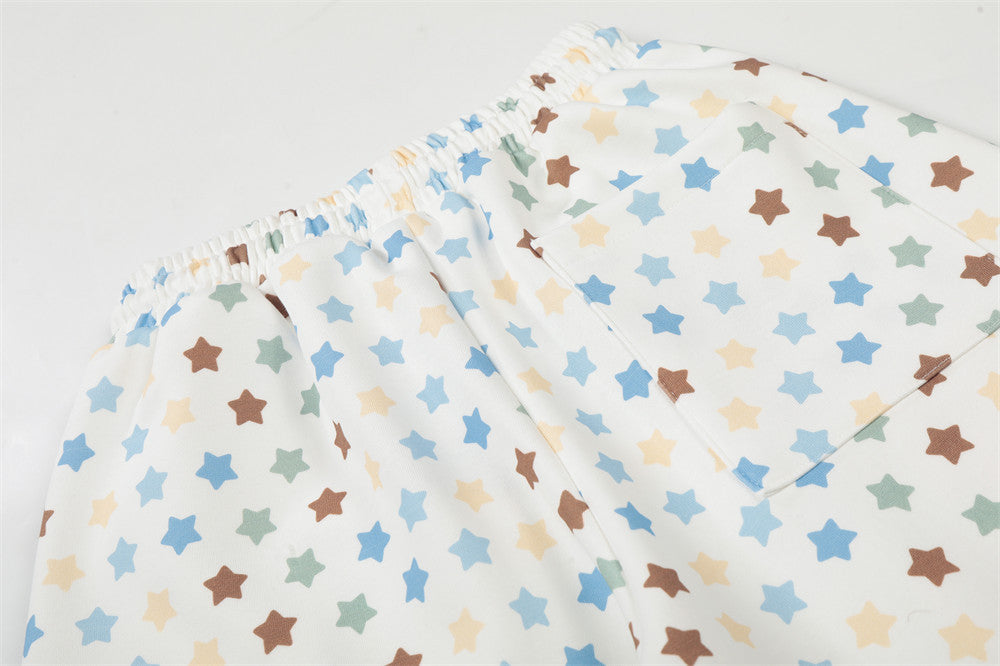 DAXUEN Cream wide-leg pants with star print and embroidery