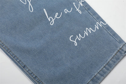 DAXUEN Light blue denim wide-leg jeans with graphic prints