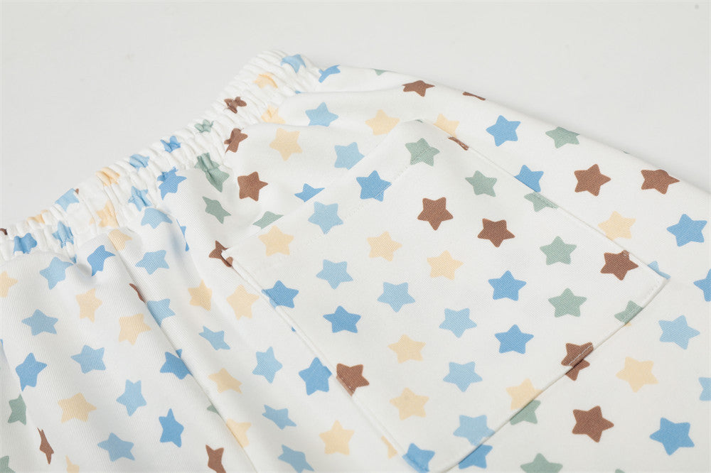 DAXUEN Cream wide-leg pants with star print and embroidery