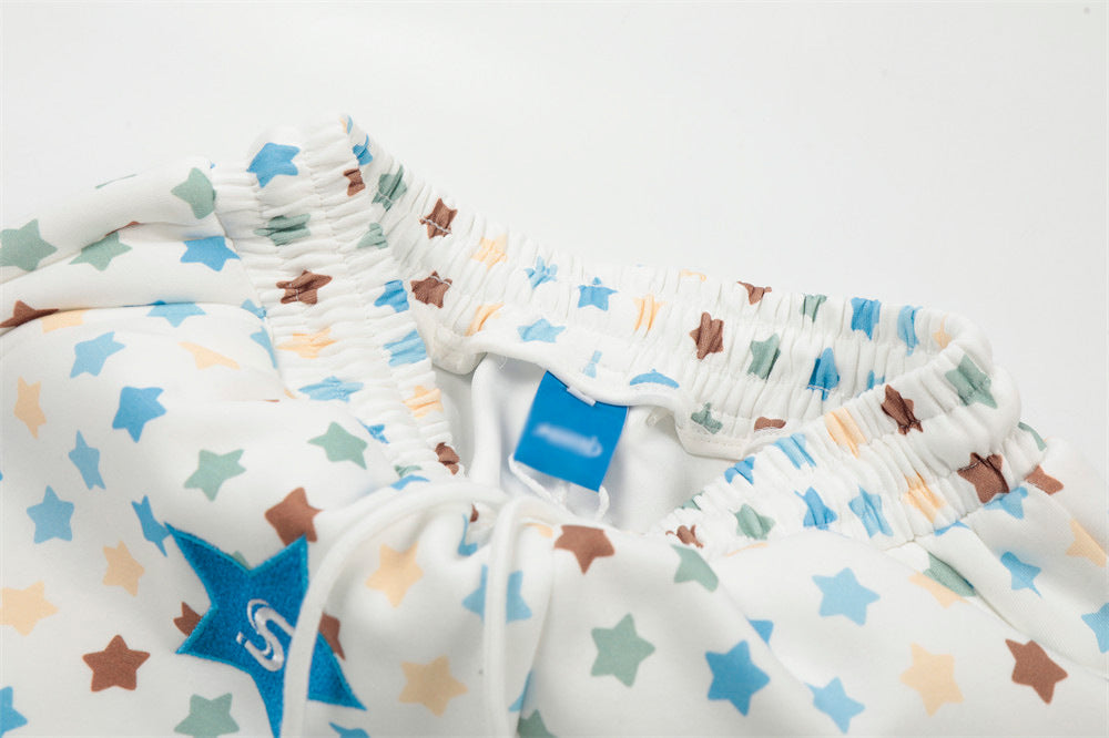 DAXUEN Cream wide-leg pants with star print and embroidery