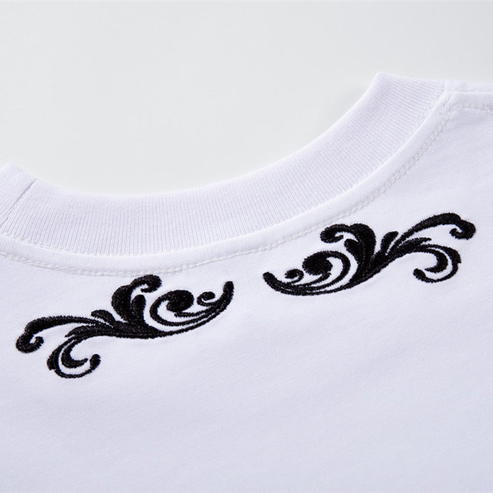 DAXUEN Short-sleeved embroidered T-shirt in black and white