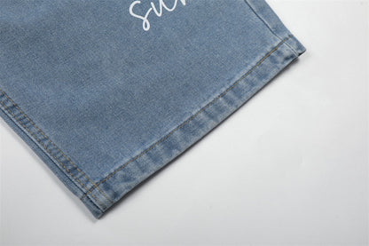 DAXUEN Light blue denim wide-leg jeans with graphic prints
