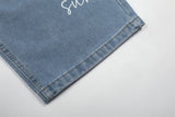 DAXUEN Light blue denim wide-leg jeans with graphic prints