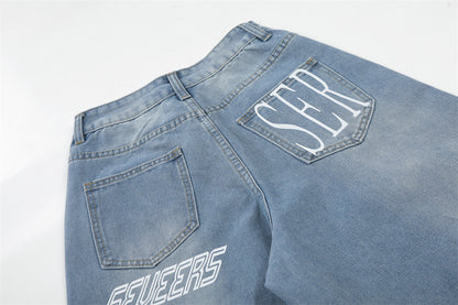 DAXUEN Light blue denim wide-leg jeans with graphic prints