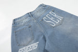 DAXUEN Light blue denim wide-leg jeans with graphic prints