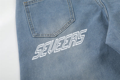 DAXUEN Light blue denim wide-leg jeans with graphic prints