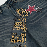 DAXUEN Wide-leg denim jeans with leopard print and stars
