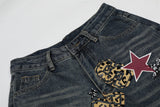 DAXUEN Wide-leg denim jeans with leopard print and stars