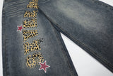 DAXUEN Wide-leg denim jeans with leopard print and stars