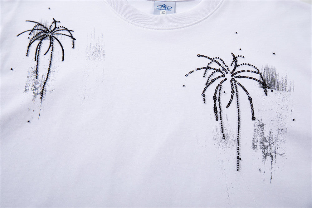 DAXUEN Oversized crew neck t-shirt with palm tree graphics