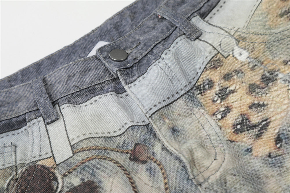 DAXUEN Cropped wide-leg digital print pants with bear graphic