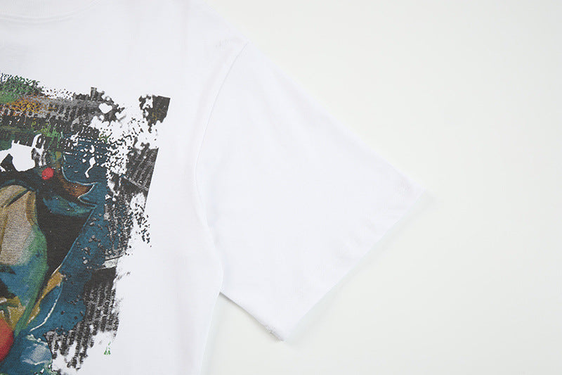 DAXUEN Distressed graphic portrait t-shirt in black and white