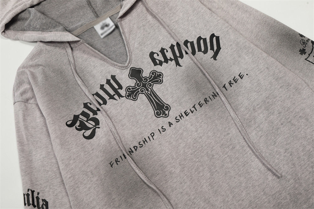 DAXUEN Gothic cross print oversized hoodie