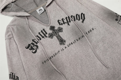 DAXUEN Gothic cross print oversized hoodie