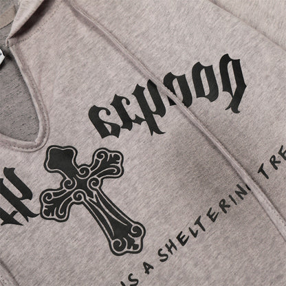 DAXUEN Gothic cross print oversized hoodie