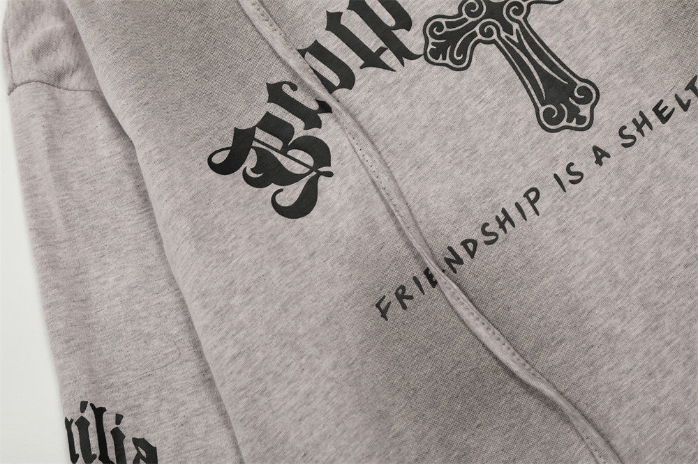 DAXUEN Gothic cross print oversized hoodie