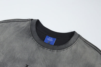 DAXUEN Gradient distressed crew neck t-shirt with gothic embroidery