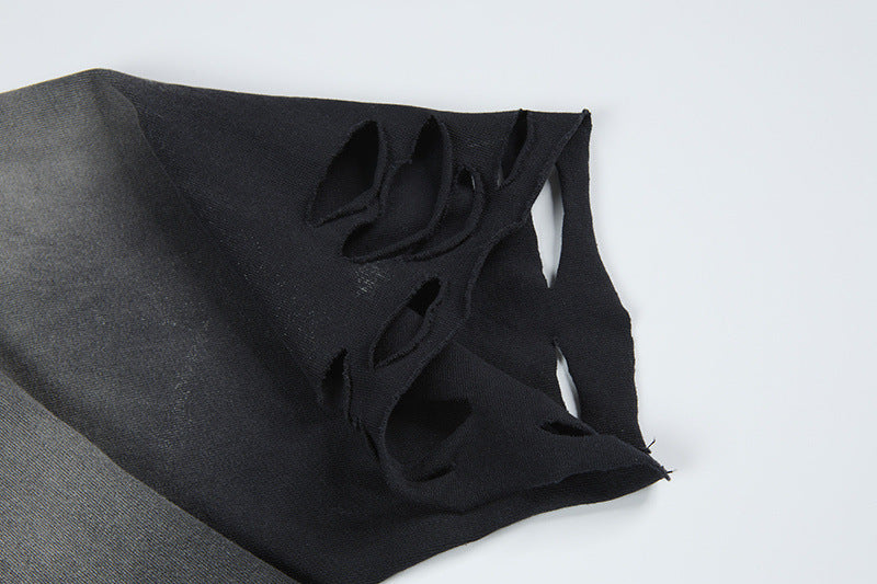 DAXUEN Gradient distressed crew neck t-shirt with gothic embroidery