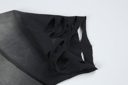 DAXUEN Gradient distressed crew neck t-shirt with gothic embroidery