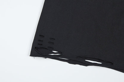 DAXUEN Gradient distressed crew neck t-shirt with gothic embroidery