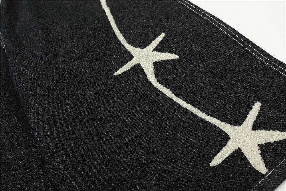 DAXUEN Wide-leg denim shorts with star embroidery