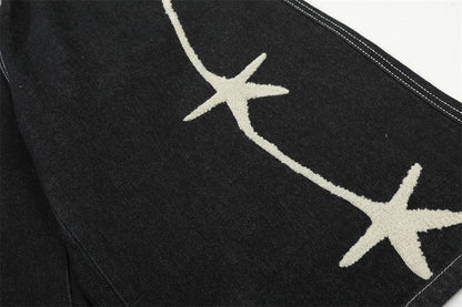 DAXUEN Wide-leg denim shorts with star embroidery