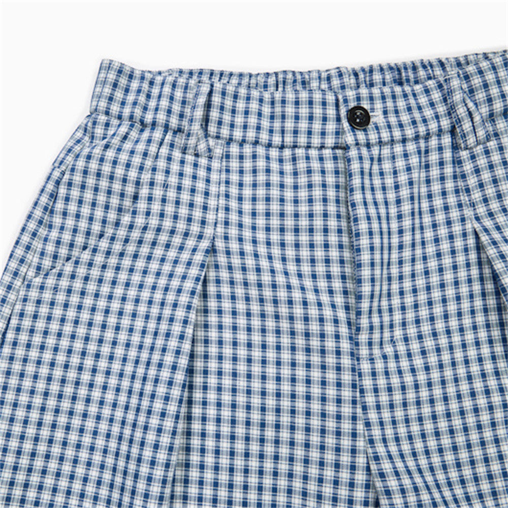 DAXUEN Blue and white wide-leg trousers with gingham pattern