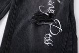 DAXUEN Distressed wide-leg denim pants with unique pockets and embroidery