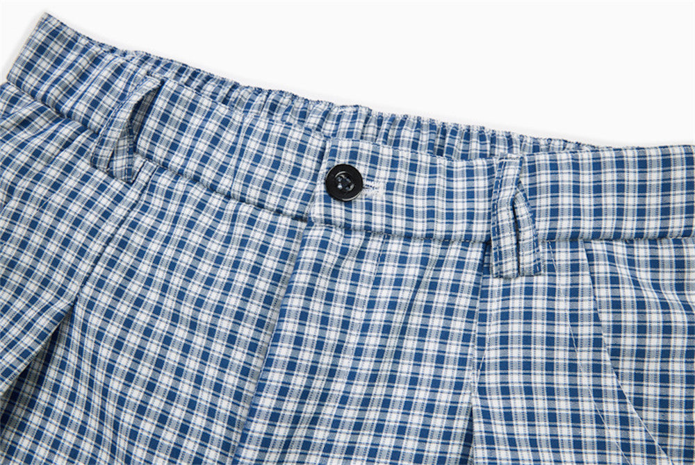 DAXUEN Blue and white wide-leg trousers with gingham pattern