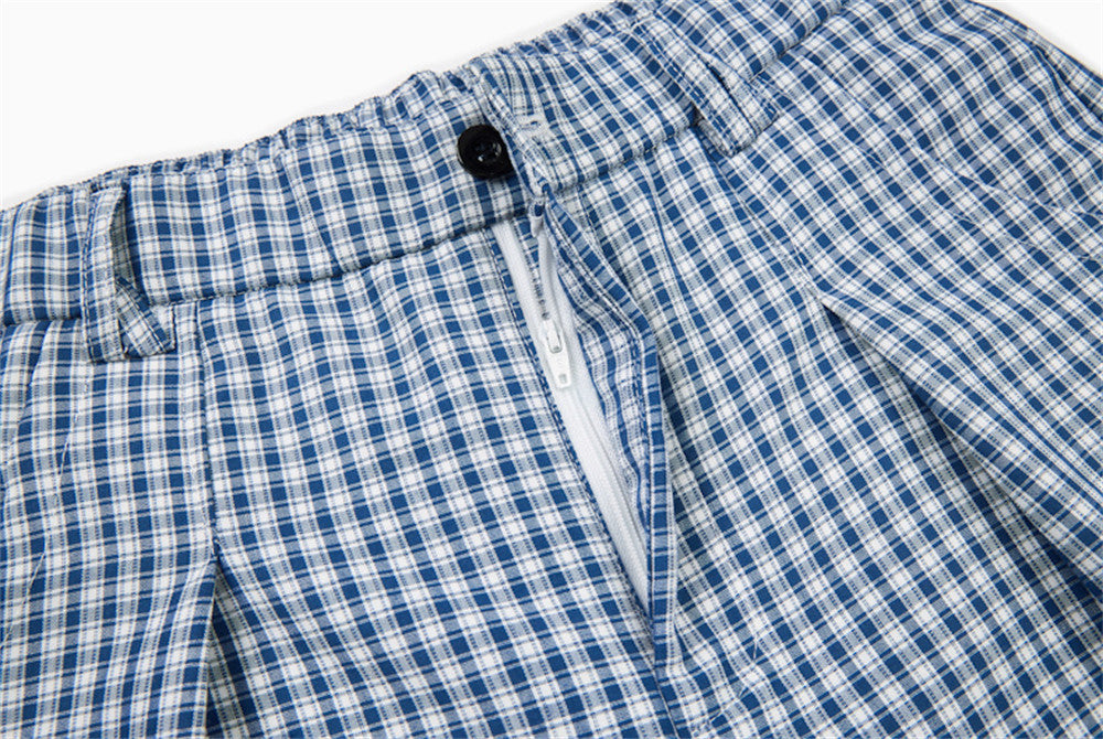 DAXUEN Blue and white wide-leg trousers with gingham pattern