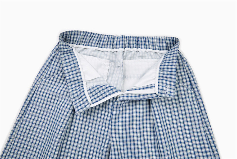 DAXUEN Blue and white wide-leg trousers with gingham pattern