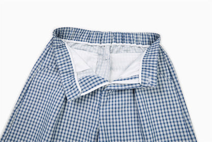 DAXUEN Blue and white wide-leg trousers with gingham pattern